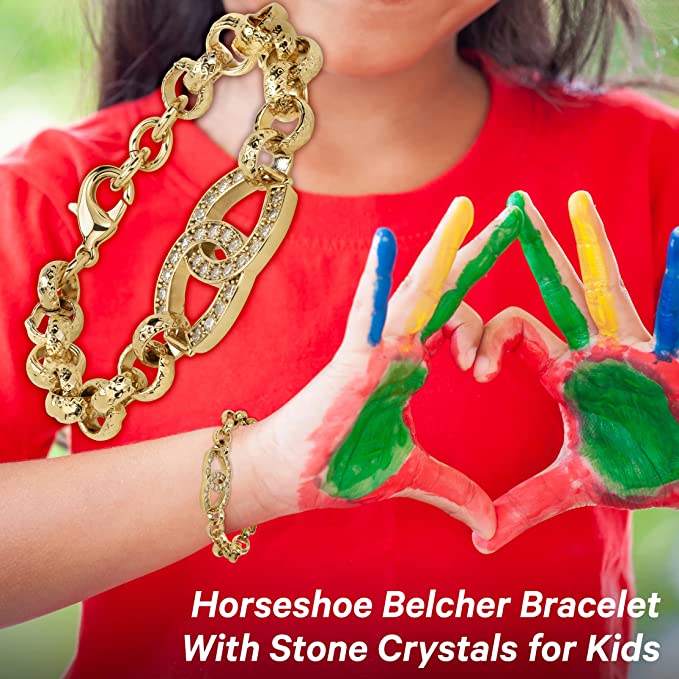 Gold Horseshoe Crystal Belcher Bracelet 6" - Image 8