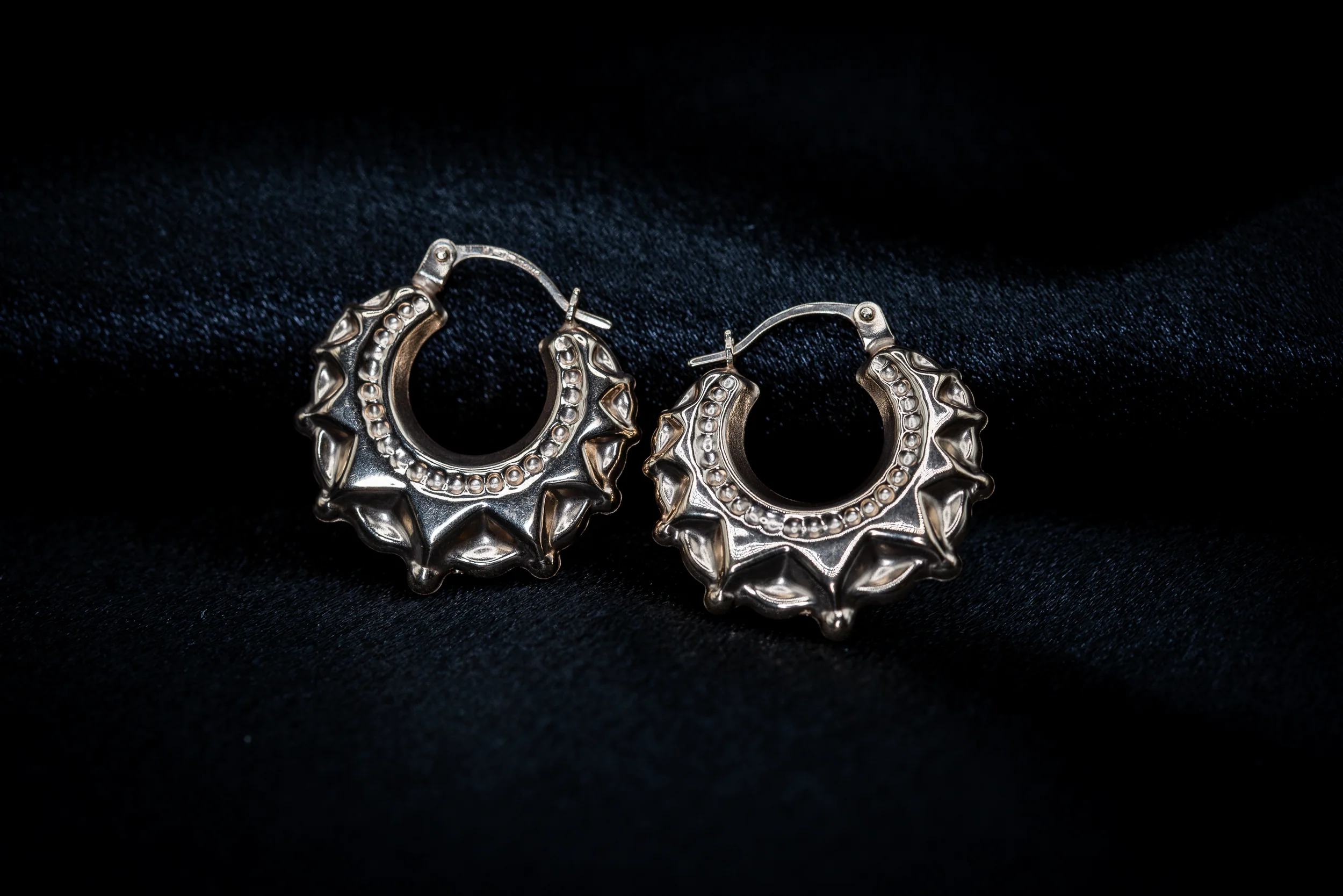 9ct Yellow Gold Round Creole Spike Earrings – Timeless & Elegant Design - Image 2