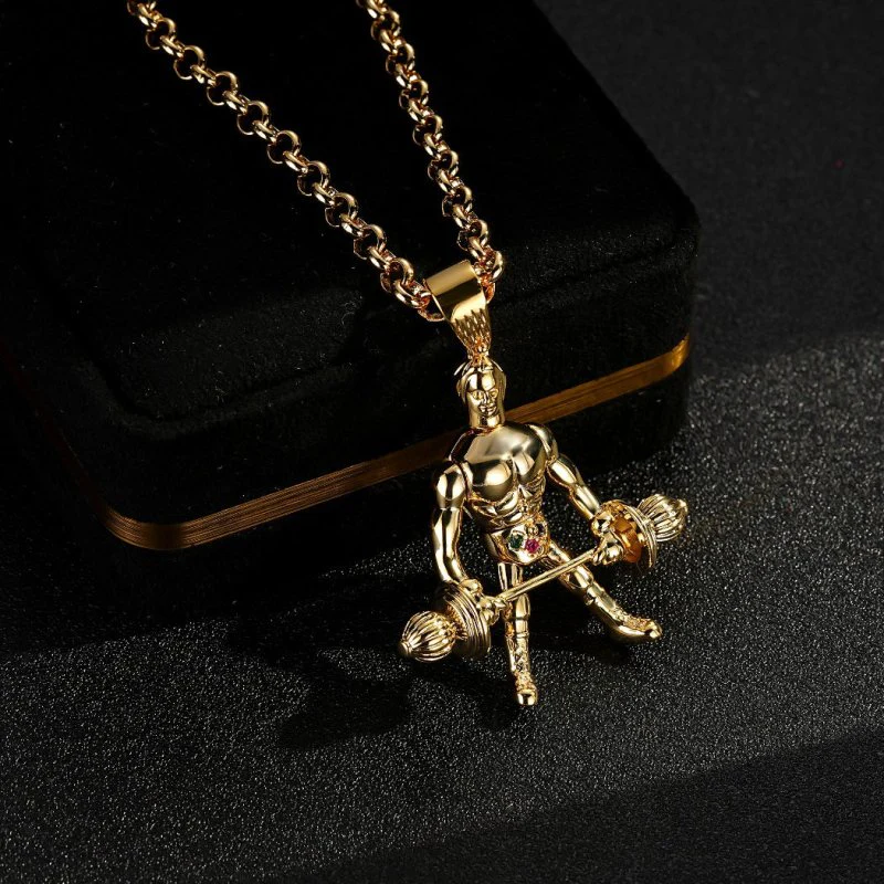 Gold Weightlifter Pendant Multi-Stone 22" - Image 5