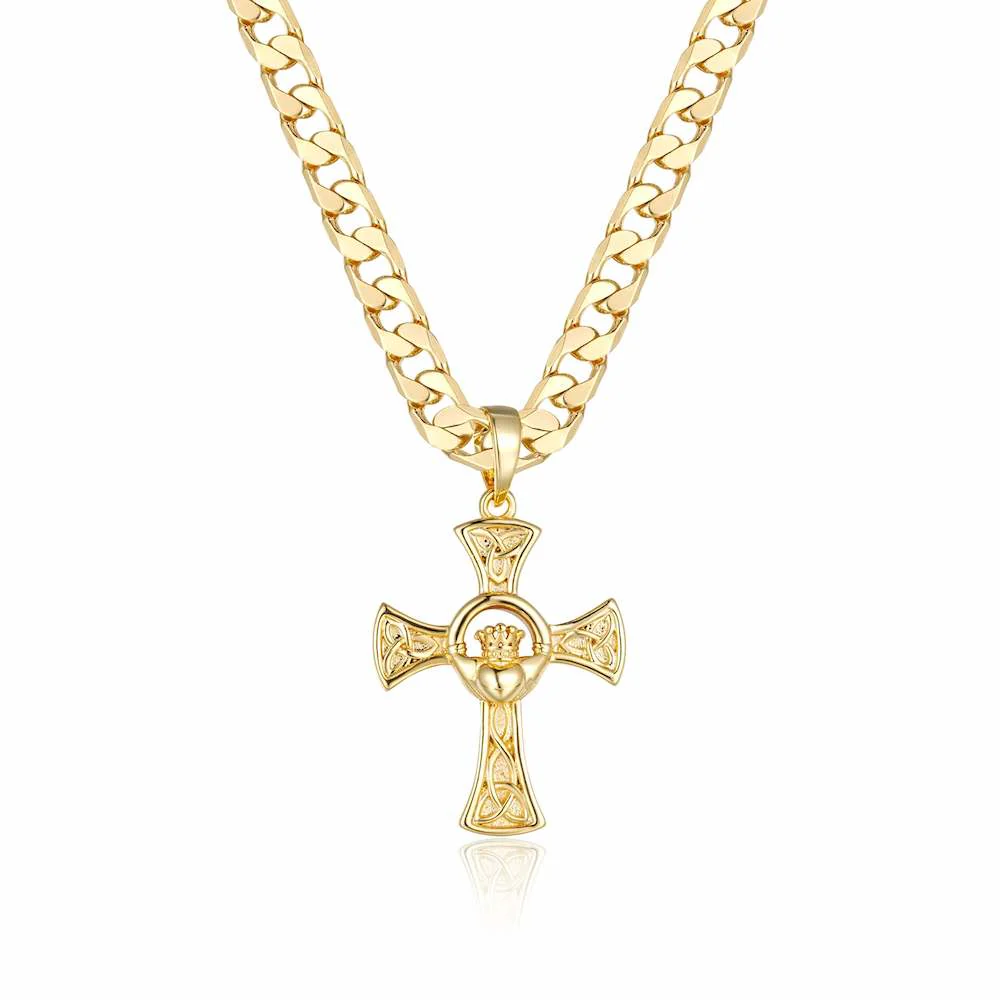Gold Celtic Claddagh Cross Pendant 22" - Image 5