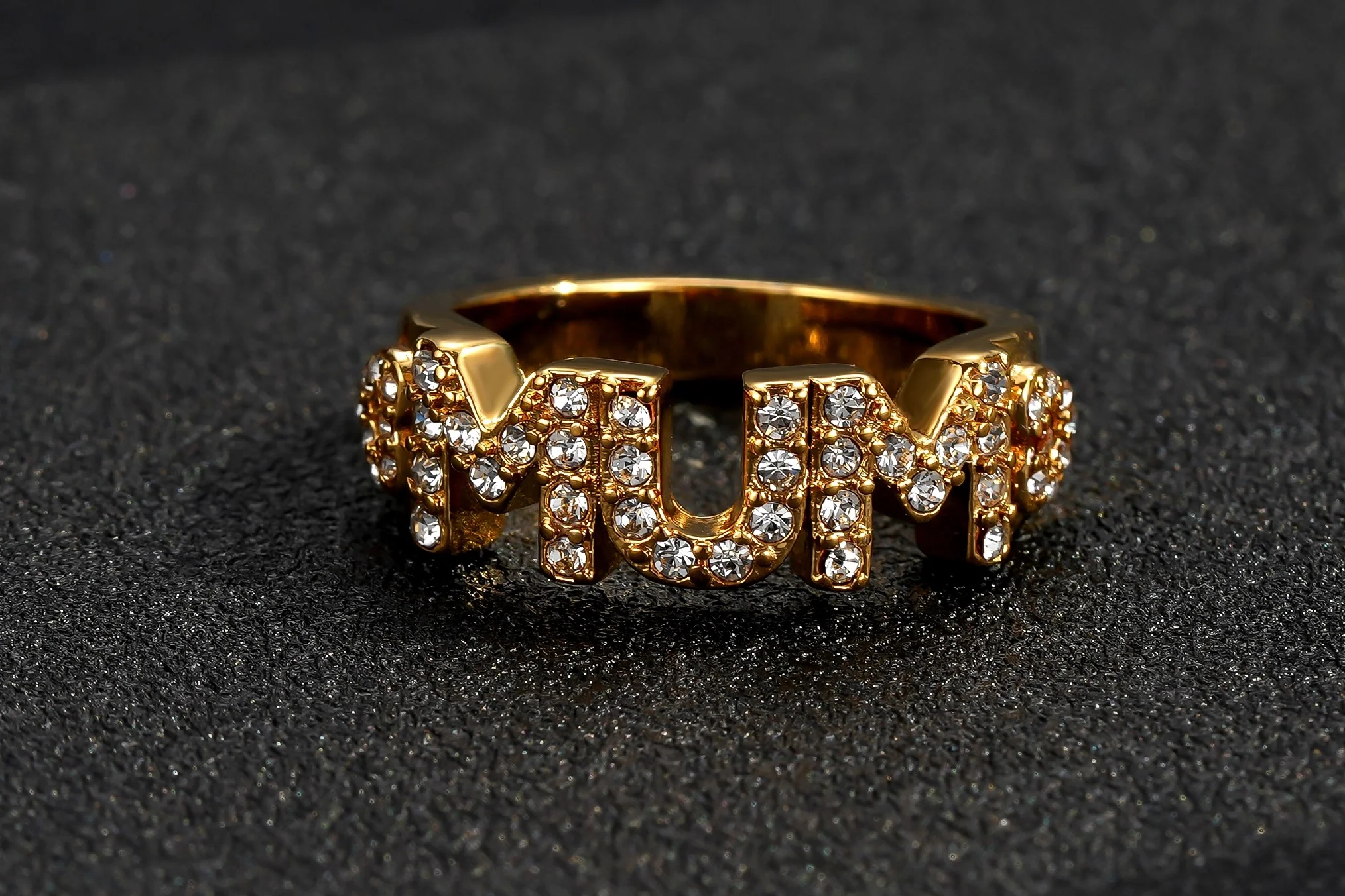 Gold Mum Heart Ring with Stones - Image 4